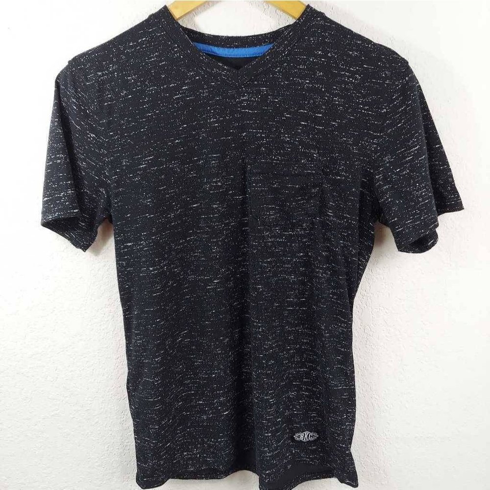 BKC Mens T-Shirt Black White Marled V Neck Short Sleeve Logo Cotton Blend S